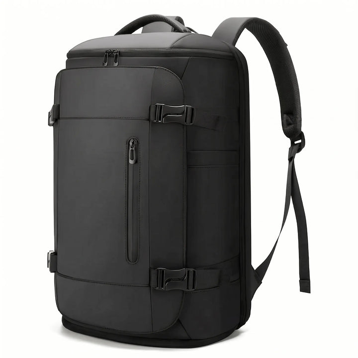 Stylish unisex carry-on travel backpack with dedicated laptop compartment, organized for seamless journeys.