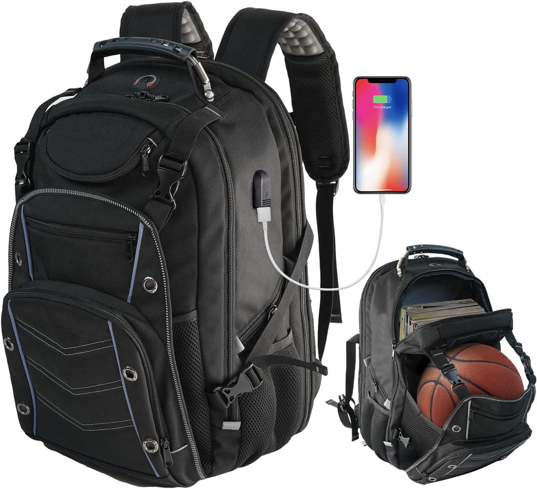 Unisex large capacity travel backpack with USB charging port & RFID security pocket. Durable, waterproof carry-on.