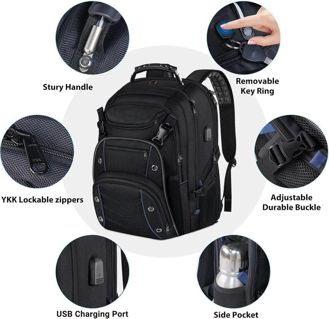 Comfortable & versatile unisex travel backpack, ideal for long journeys, with USB charging and RFID security.