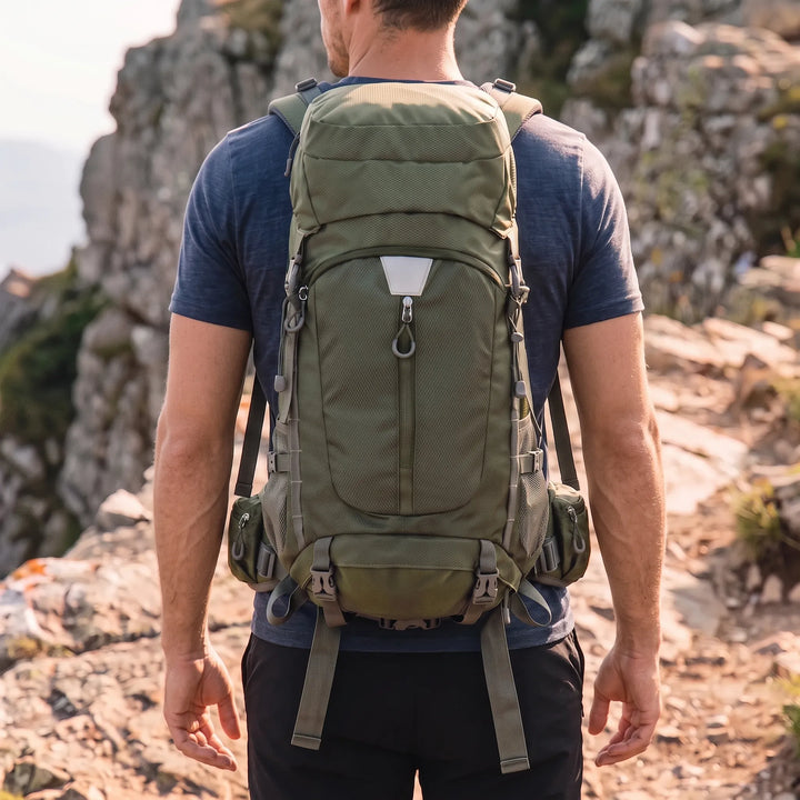 Unisex large hiking backpack for outdoor adventures. Durable, spacious travel pack for camping & long treks.