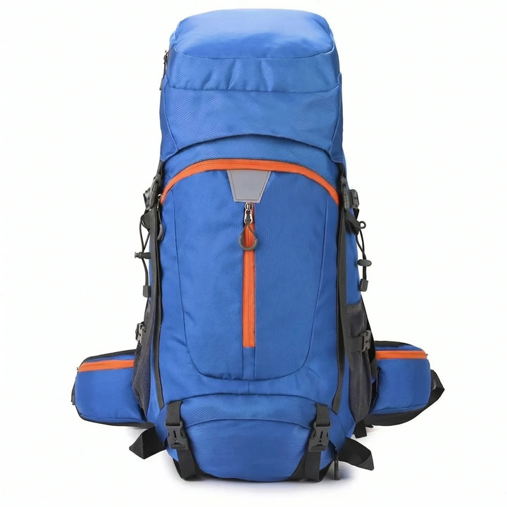 Multi-compartment large unisex hiking backpack for organized packing on long camping trips & travel adventures.
