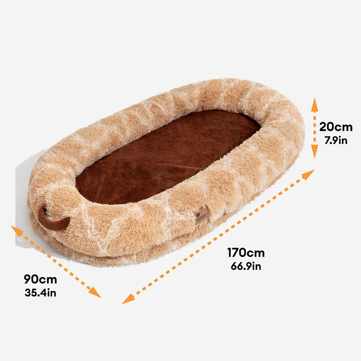 Washable large pet donut bed, orthopedic support and calming features for anxious pets.