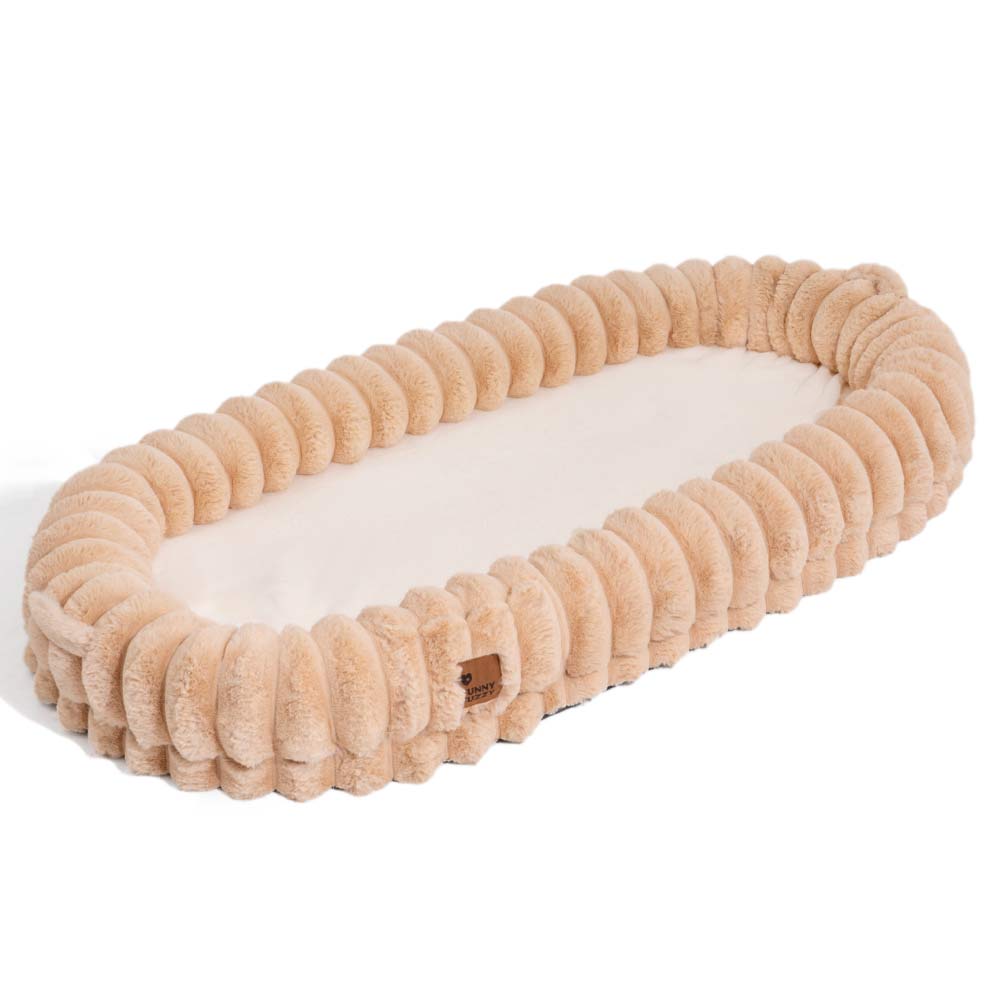 Large pet calming cuddle bed, plush orthopedic design for dogs & cats, easy to clean.
