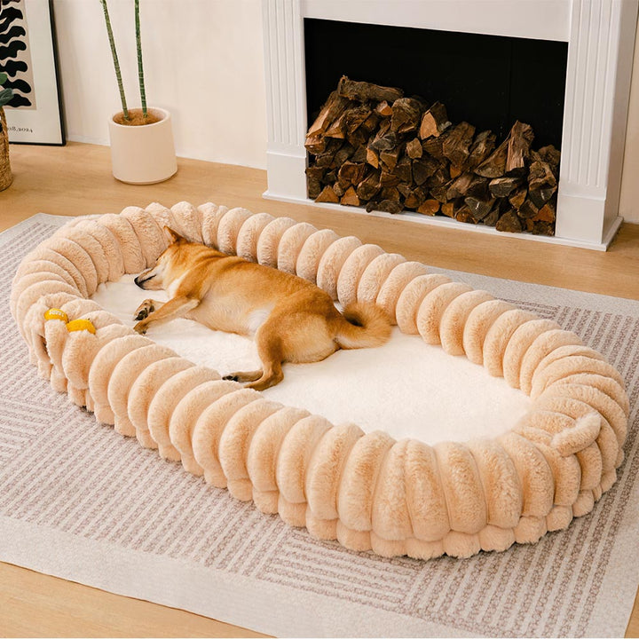 Gray large orthopedic pet calming cuddle bed, plush and deep for anxiety relief in pets.