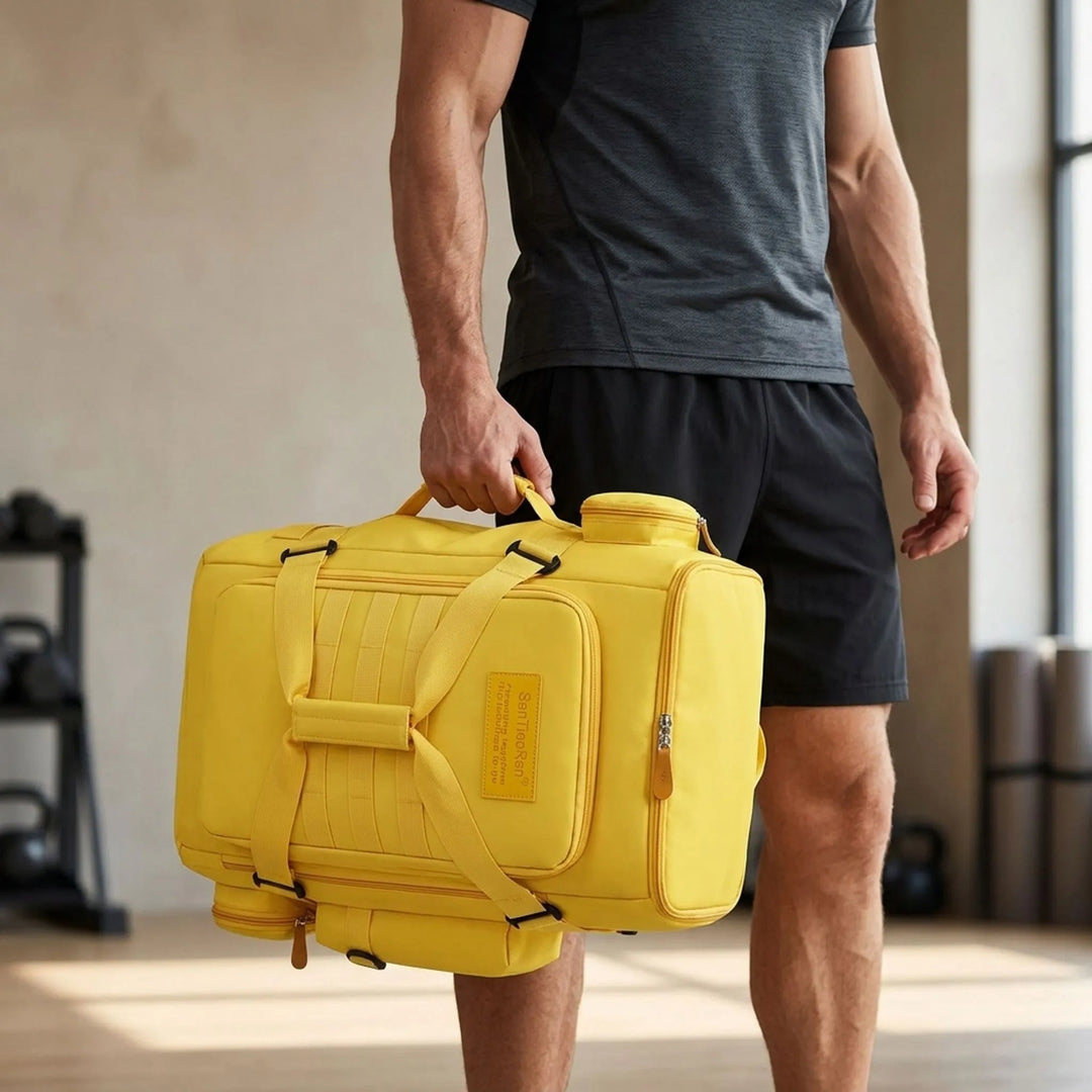 Unisex large travel and gym backpack with dedicated wet/dry pockets for ultimate organization.
