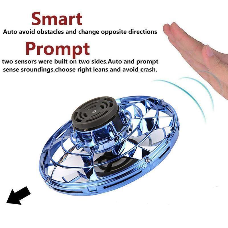 Colorful LED mini drone flying toy, a glowing helicopter for children's interactive fun, rechargeable & durable.