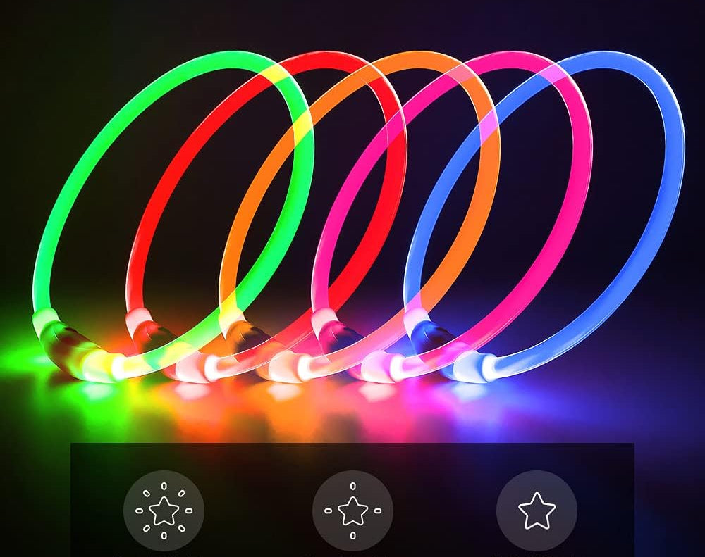 Pink LED safety collar for dogs, USB rechargeable, essential for secure night walks