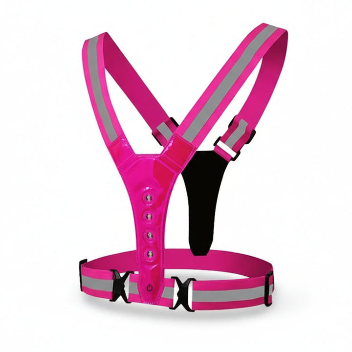 Running safety vest featuring bright LED lights & reflective material. Adjustable design for optimal visibility & fit.