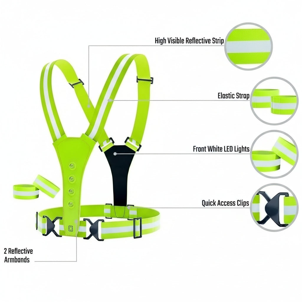 Unisex high-visibility gear: LED safety vest with reflective elements, perfect for early morning & night workouts.
