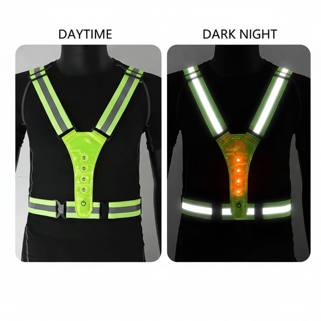 Secure an adjustable LED safety vest for jogging & cycling. Maximizes visibility & protection in dark conditions.