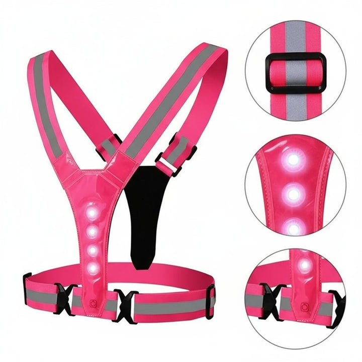 LED reflective vest, essential outdoor gear for runners & cyclists. Unisex design with adjustable straps for comfort.