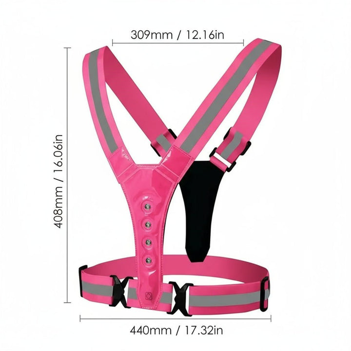 Enhanced safety vest with bright LED illumination & reflective accents. Ideal for walking dogs or night fitness.