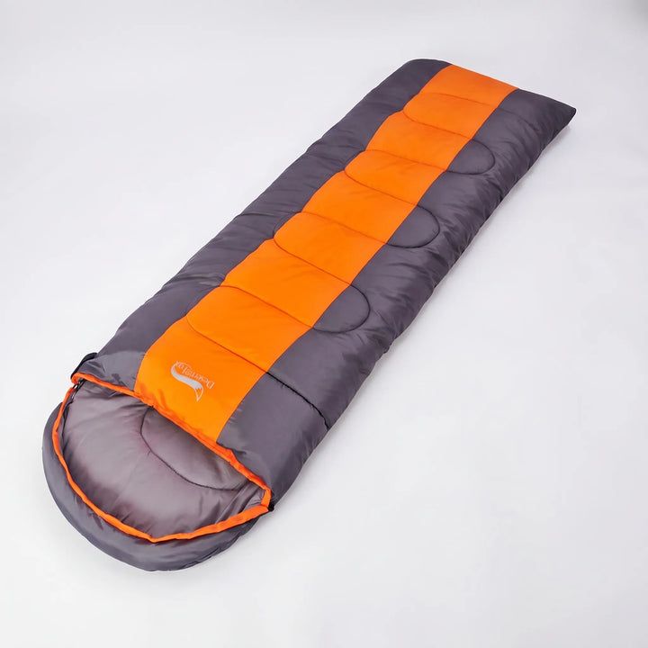 Envelope style lightweight 4-season sleeping bag for comfortable unisex camping & travel.