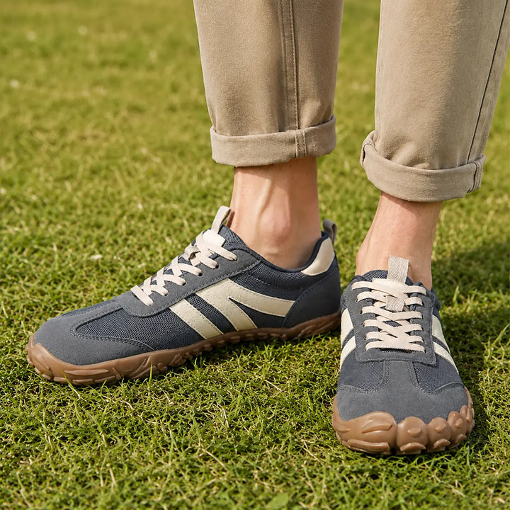 Lightweight wide fit barefoot shoes for hiking, featuring a flexible sole and non-slip grip.
