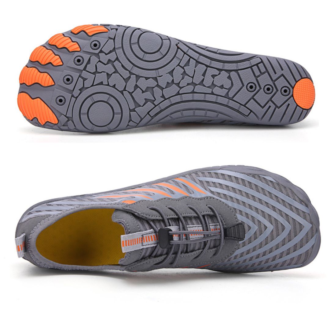 Lightweight minimal shoes with a wide toe box, promoting natural foot splay.