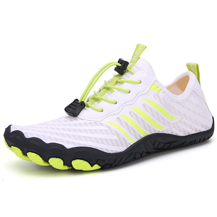 Top view of lightweight barefoot shoes, highlighting wide toe box & flexible design.