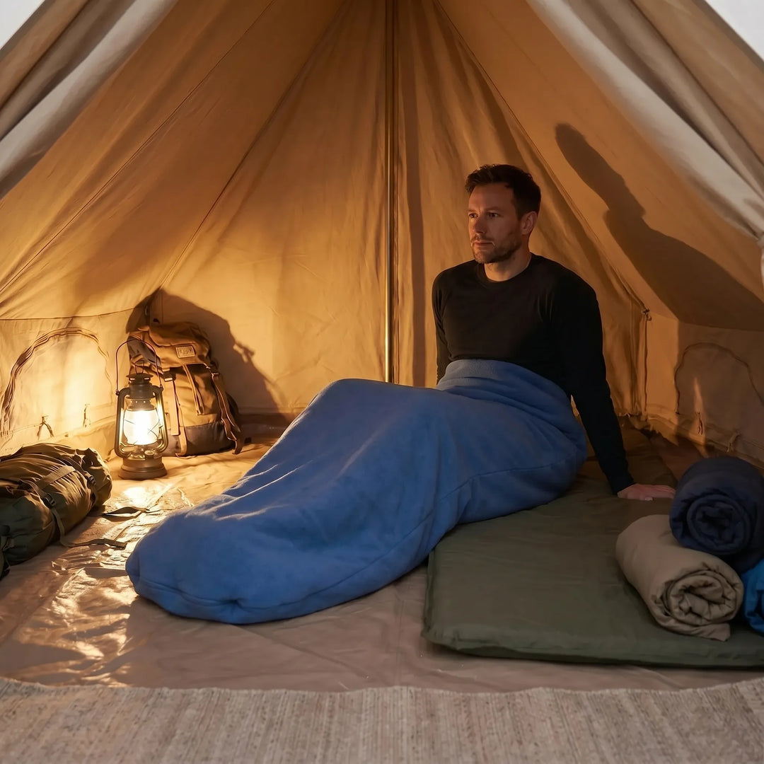 Unisex lightweight fleece sleeping bag liner for camping, backpacking, and travel. Portable warm outdoor gear.