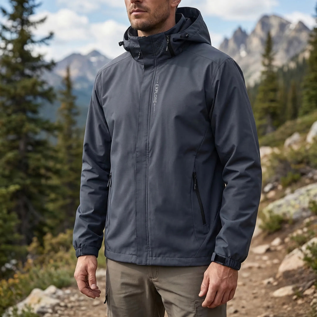 Unisex lightweight hooded rain jacket, perfect for outdoor activities, hiking, and travel. Weather-resistant.