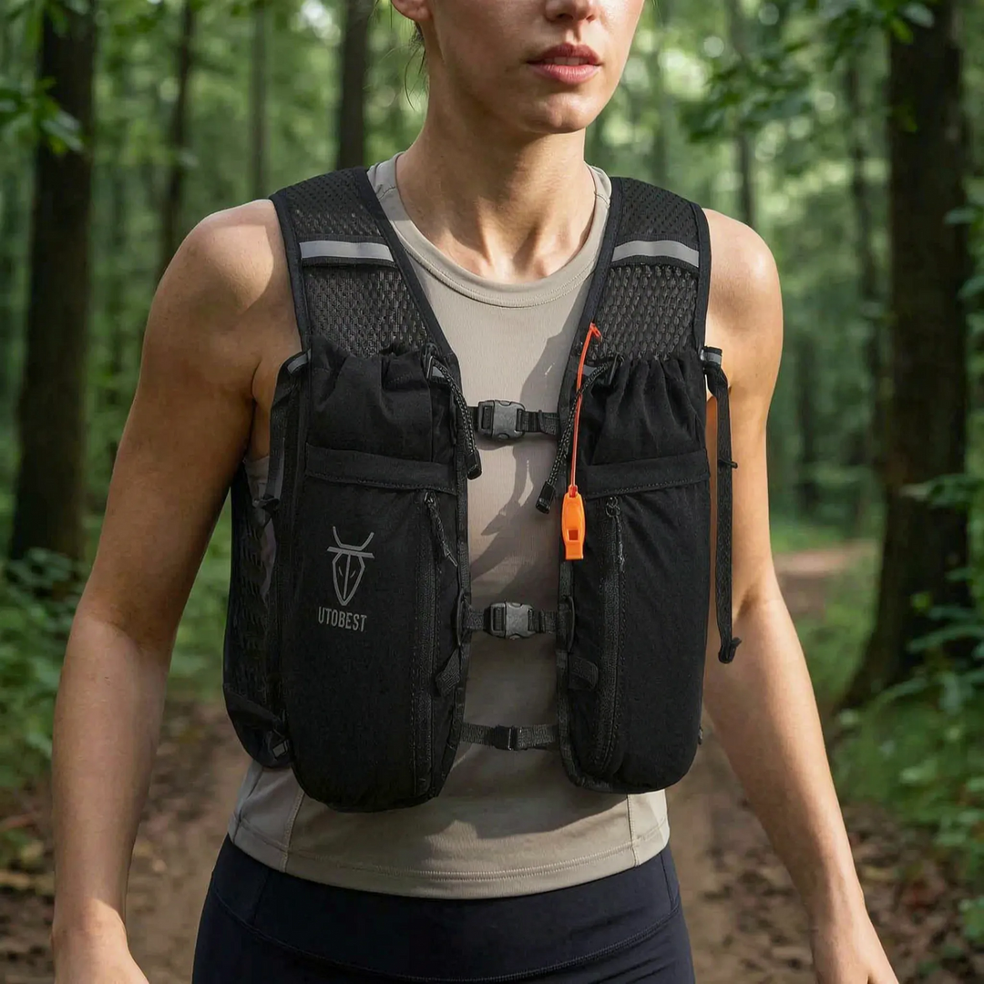 Unisex lightweight hydration running vest pack for trail running, essential fitness gear.