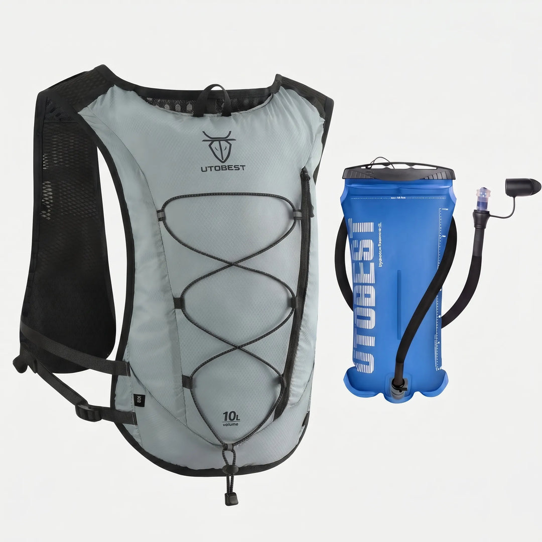Outdoor fitness running gear: breathable, lightweight hydration vest pack for trail adventures.