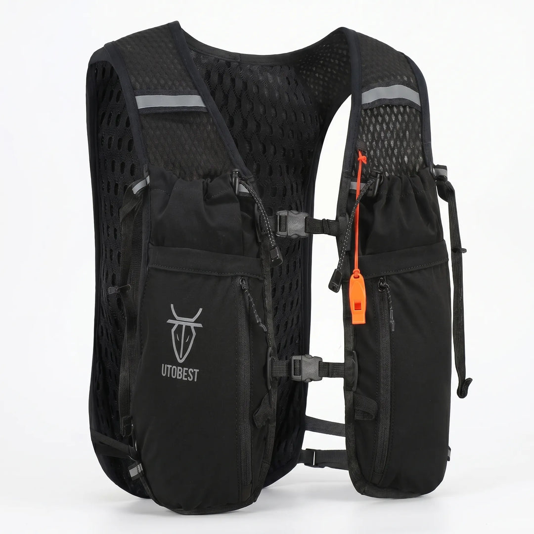 Breathable running pack, hydration vest for men & women, ideal for long runs.