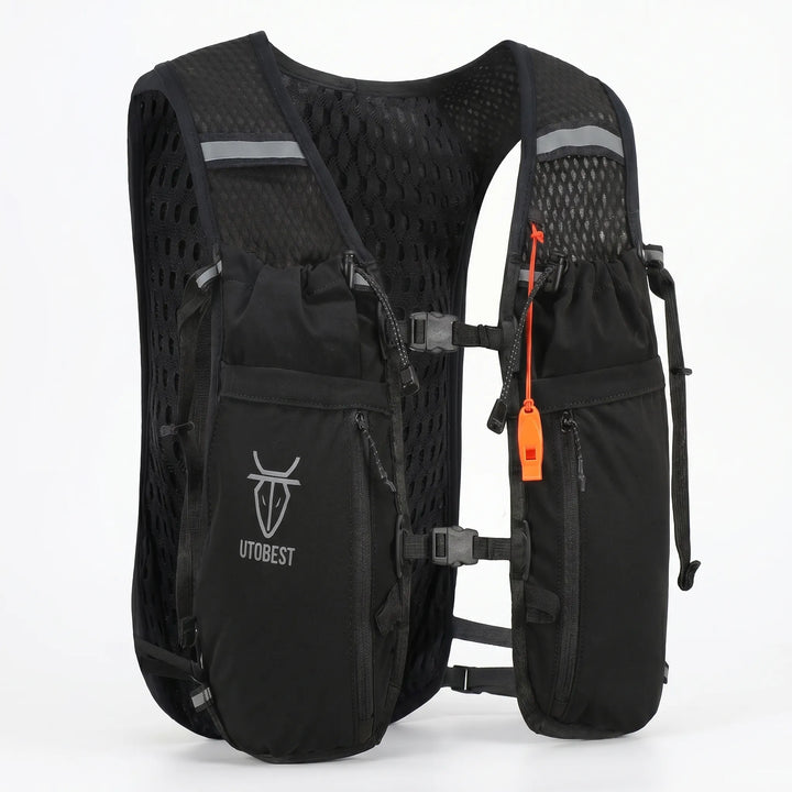 Breathable running pack, hydration vest for men & women, ideal for long runs.