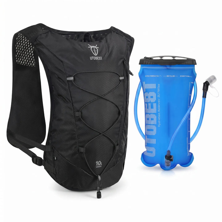 Unisex lightweight running vest pack with water bottles, hydration gear for endurance athletes.