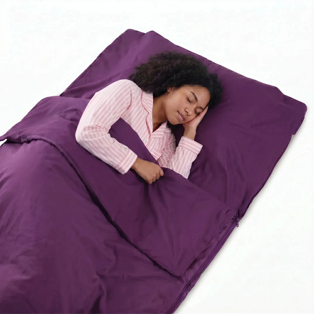 Portable sleeping bag liner for travel, hostels & backpacking. Ensures clean sleep hygiene on your outdoor adventures.