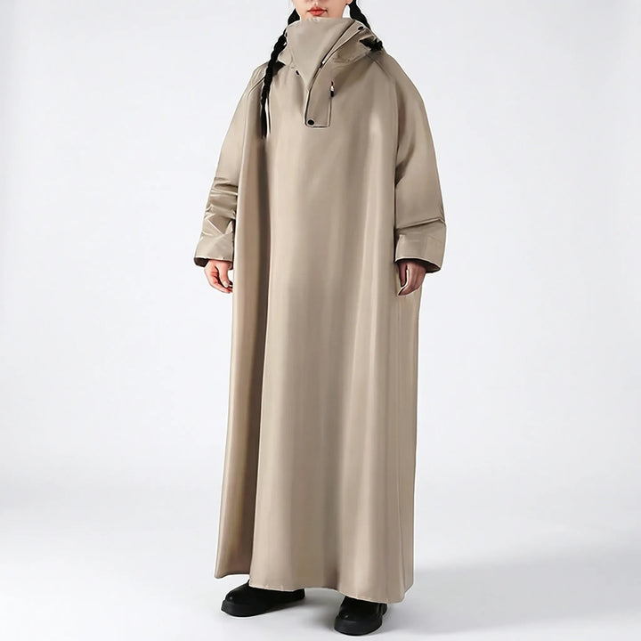 Stylish unisex long hooded rain jacket. Waterproof riding coat, perfect for outdoor adventures & wet weather.