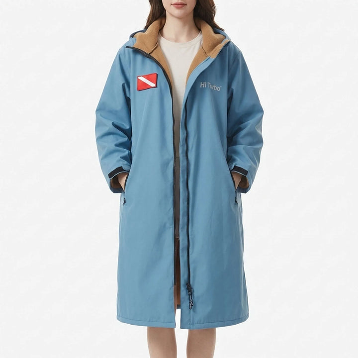 Versatile unisex long-sleeve swim changing robe, essential for discrete post-water activity changes.
