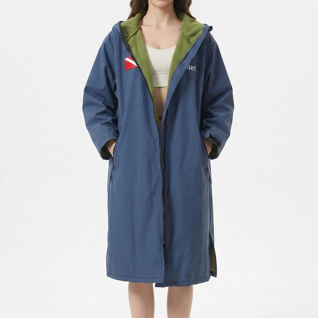 Cozy long-sleeve changing robe, unisex, perfect for quick, private outdoor changes after water sports.