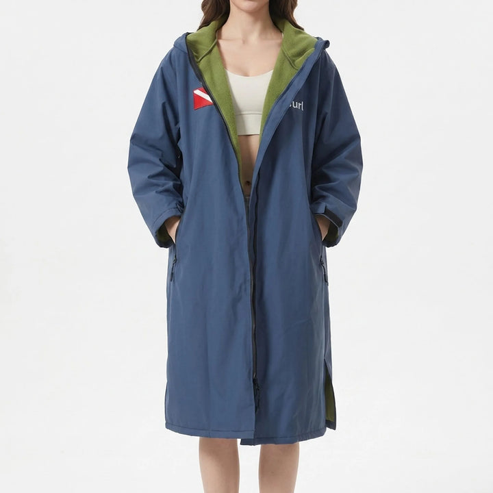 Cozy long-sleeve changing robe, unisex, perfect for quick, private outdoor changes after water sports.