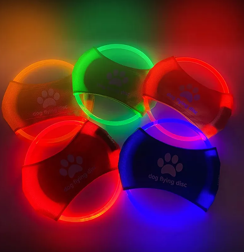 Night play dog frisbee, luminous LED disc for active pet exercise