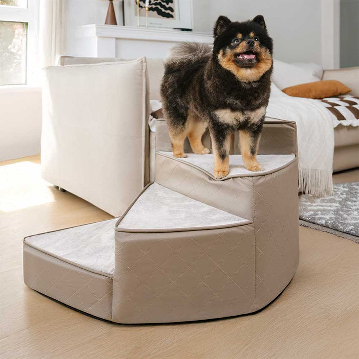 Pet stairs with non-slip base and luxurious faux leather design