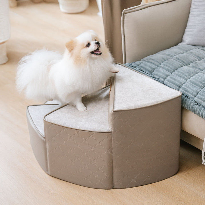 Pet steps with zip-off removable cover, faux leather, water-repellent