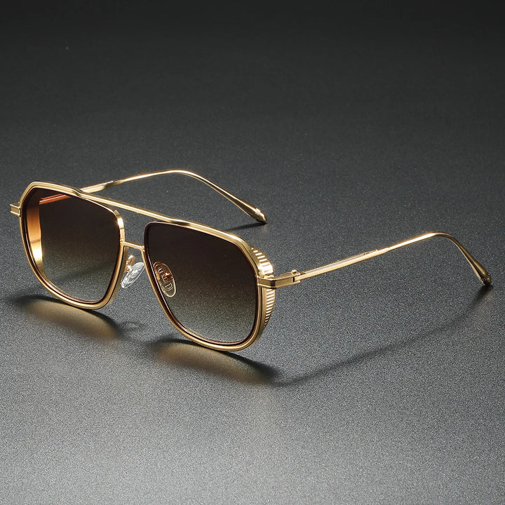 Close-up of elegant frames on unisex luxury sunglasses, showcasing fashion eyewear with UV400 protection.