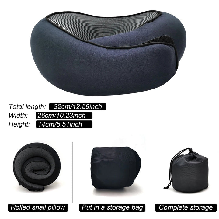 Washable memory foam neck pillow for travel. Ensures clean, ergonomic neck support & comfort during your journey.