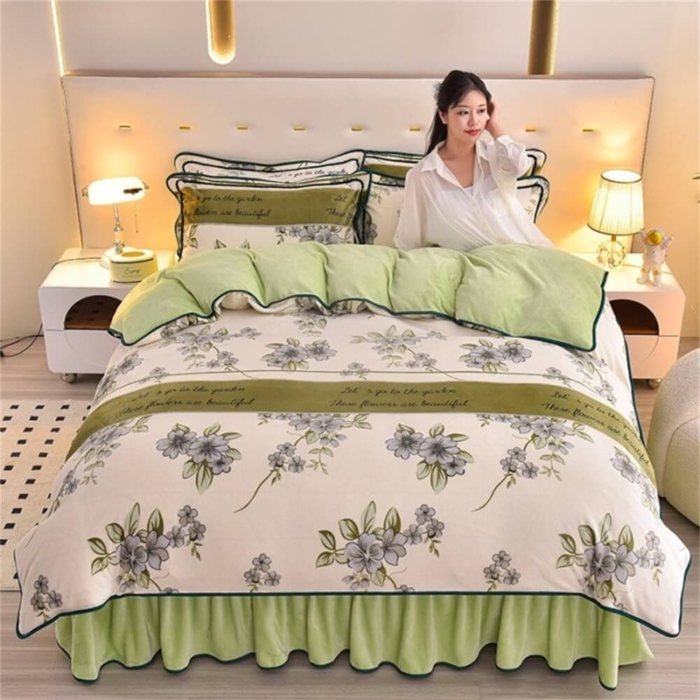 Unisex luxury milk fleece bed sheet set, soft and warm for winter comfort in ivory color