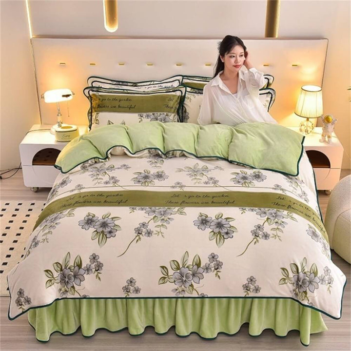 Unisex luxury milk fleece bed sheet set, soft and warm for winter comfort in ivory color