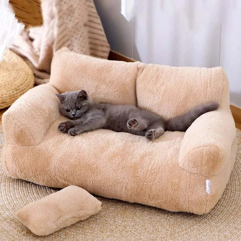 Plush pet sofa bed, cozy and luxurious for small pets, featuring a washable cushion for comfort