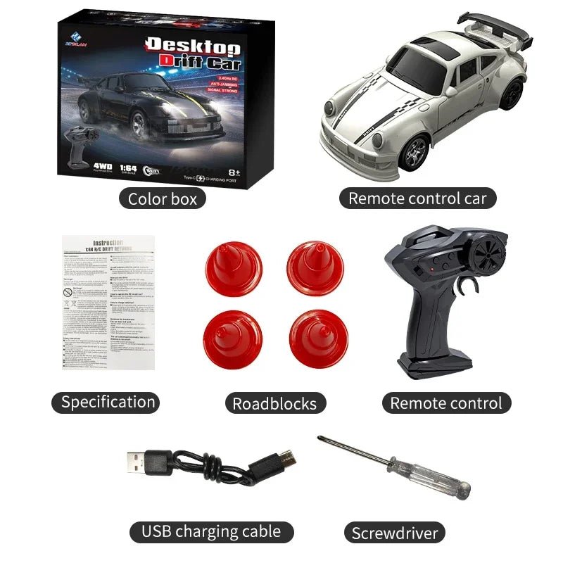 Compact unisex mini 4WD RC car. Remote control toy for thrilling drift and racing action.