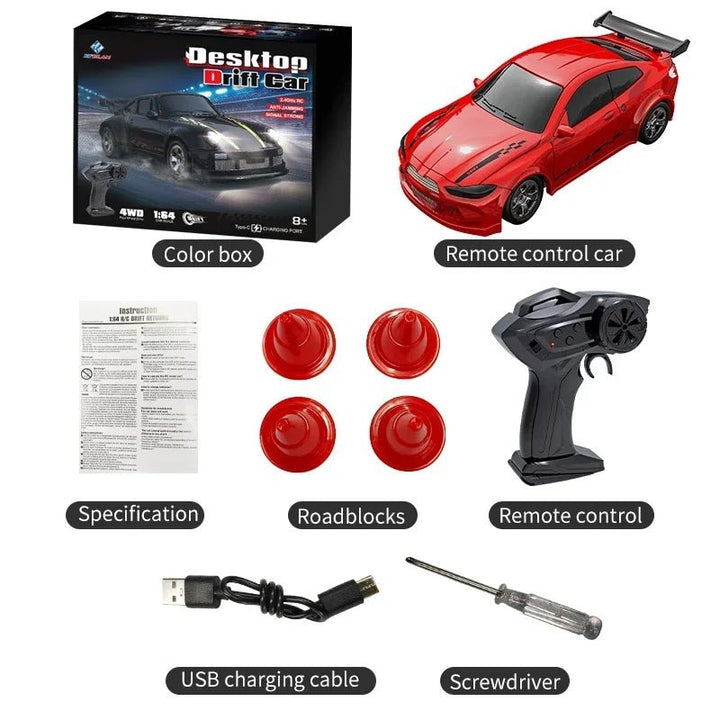 Modern mini 4WD RC car for racing. Advanced remote control drift toy for hobbyists.