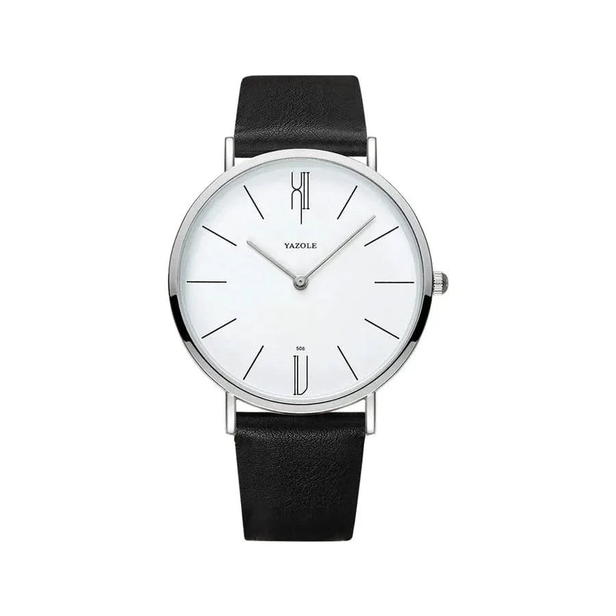 Simple yet elegant unisex watch, featuring a comfortable leather band and a minimalist analog display.
