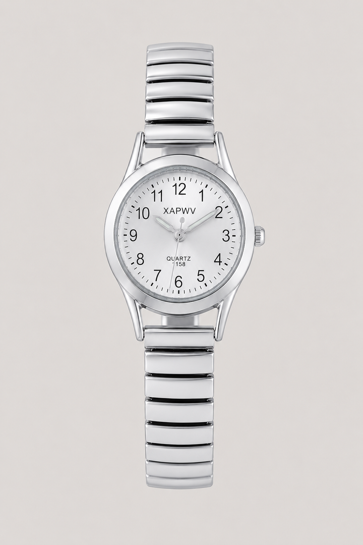 Classic unisex timepiece featuring an easy-read dial and a flexible stainless steel expansion band for everyday comfort.