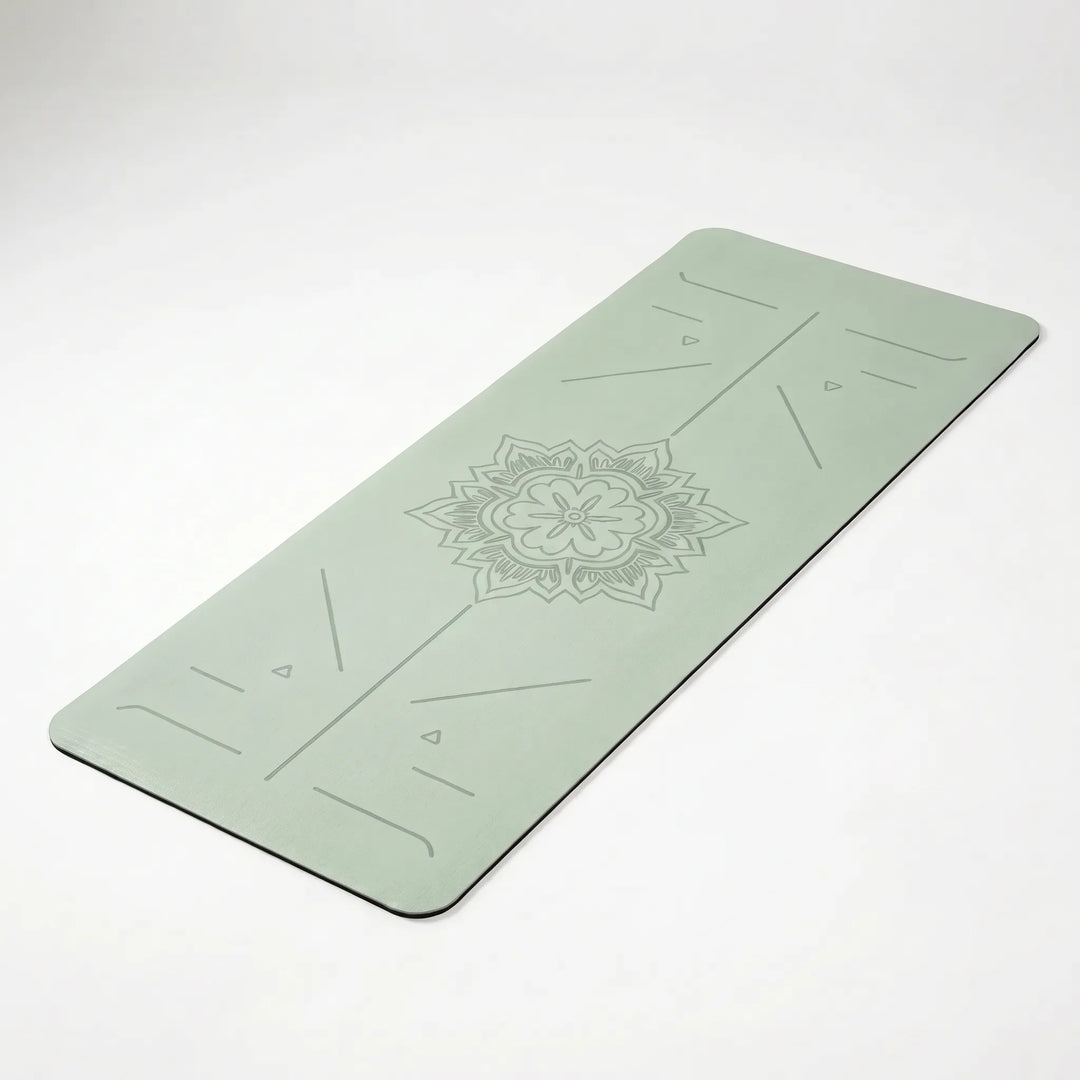 Cushioned non-slip yoga & Pilates exercise mat, unisex, with guided alignment for improved posture and balance.