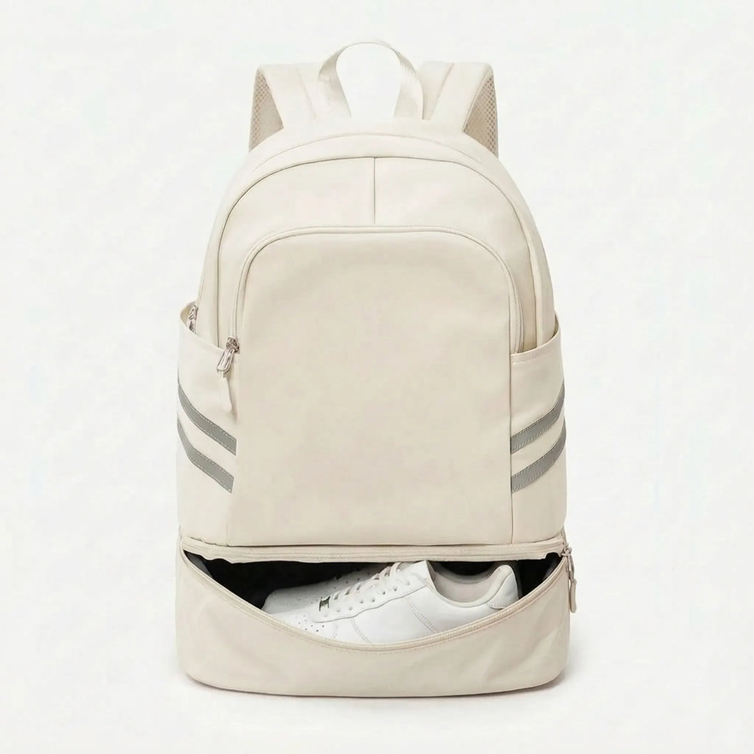 Black multi-pocket sports & travel backpack with padded laptop sleeve for daily organization.