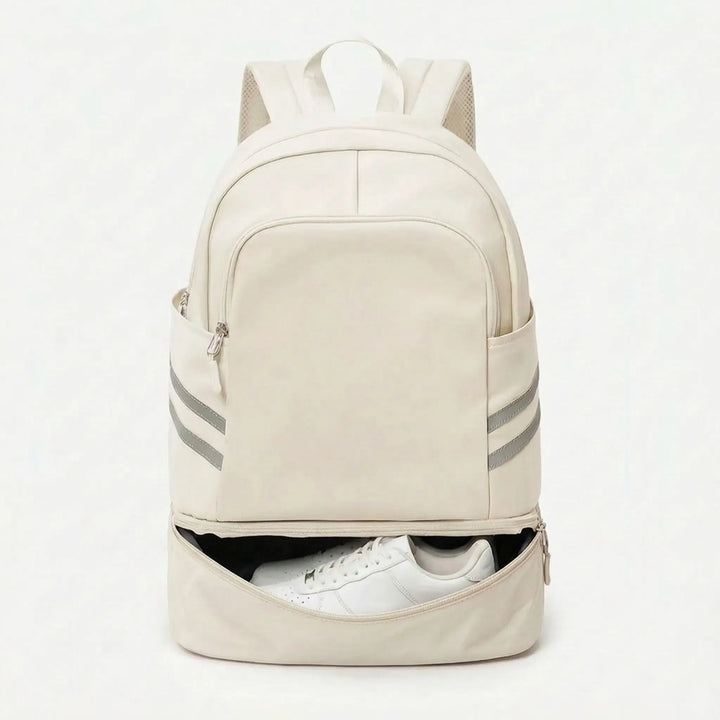 Black multi-pocket sports & travel backpack with padded laptop sleeve for daily organization.