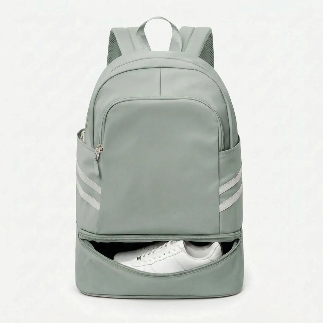 Front view: Unisex multi-pocket sports backpack for daily organization, gym, travel & laptop.