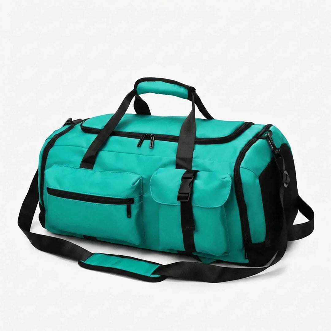 Versatile duffel backpack showcasing its robust design, ideal for outdoor adventures & compact luggage.