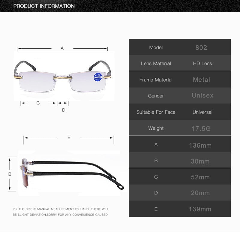 Unisex eyewear: multifocal anti-blue light glasses for comfortable reading and reducing eye strain.